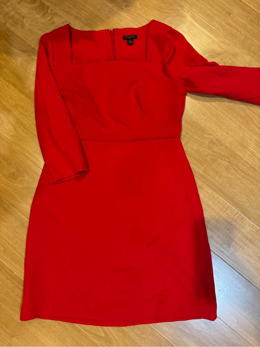Ann Taylor Petite Red Square Neck Dress 0P